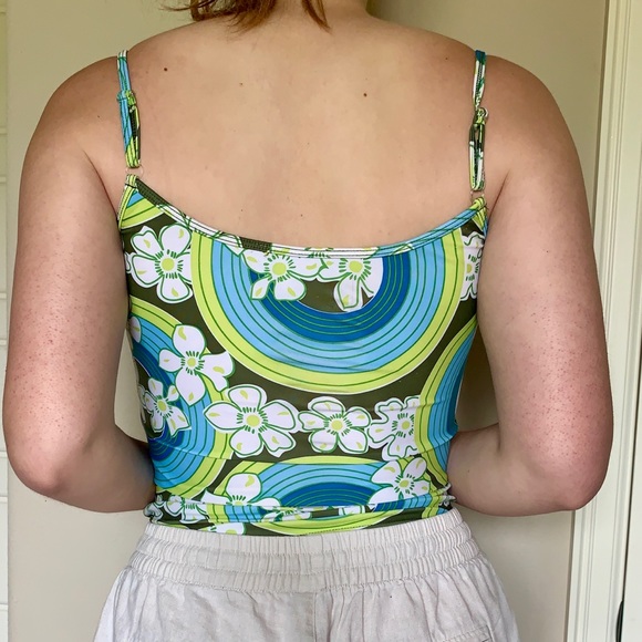 Y2K Groovy Lime Green and Blue Swim Top - Picture 3 of 12